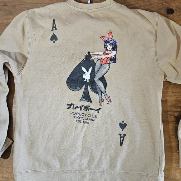 Playboy Club Tokyo Ace of Spades Crewneck Sweatshirt Size Small Tan - Picture 5 of 9